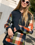 e Luna Plaid Mixed Hoodie Sweatshirt