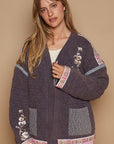 POL Embroidered Open Front Long Sleeve Jacket