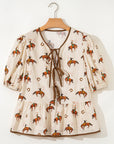Western Cowboy Bow Tie Puff Sleeve Peplum Blouse