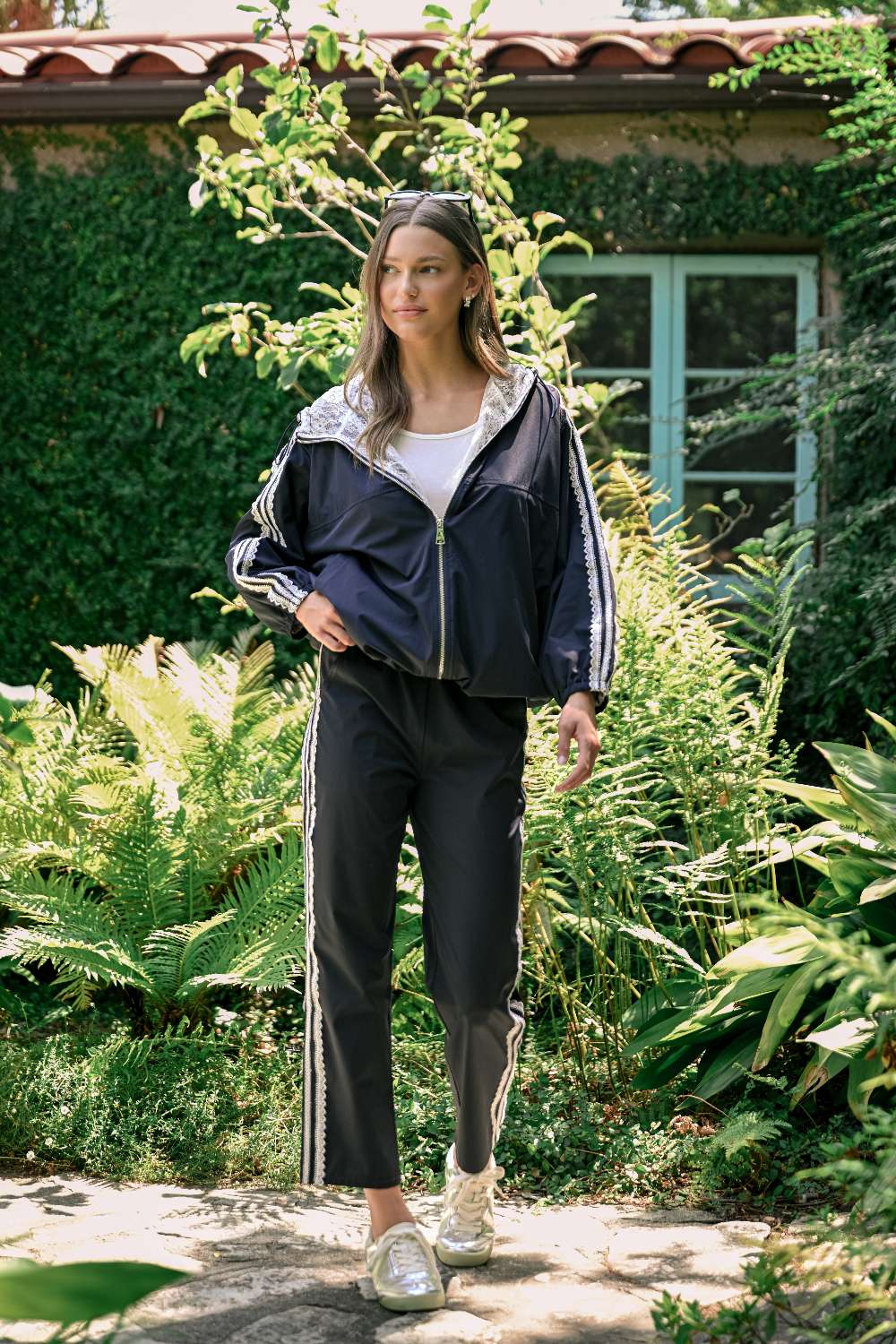 JOH Apparel Jondrea Navy Lace Trim Straight Leg Pants