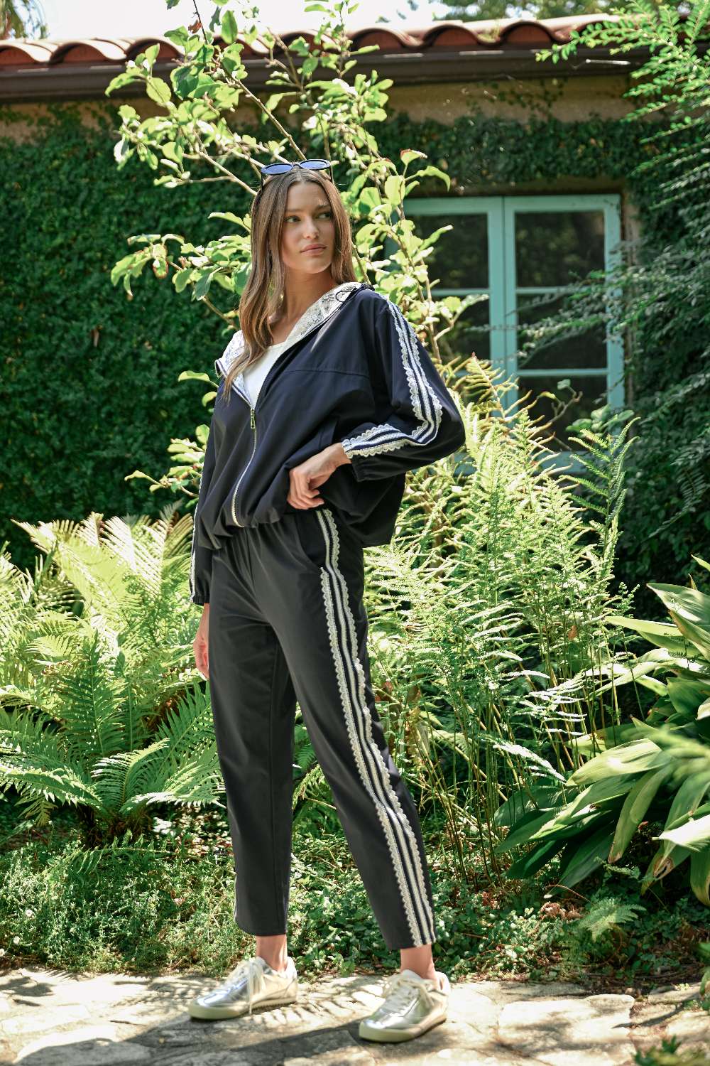 JOH Apparel Jondrea Navy Lace Trim Straight Leg Pants