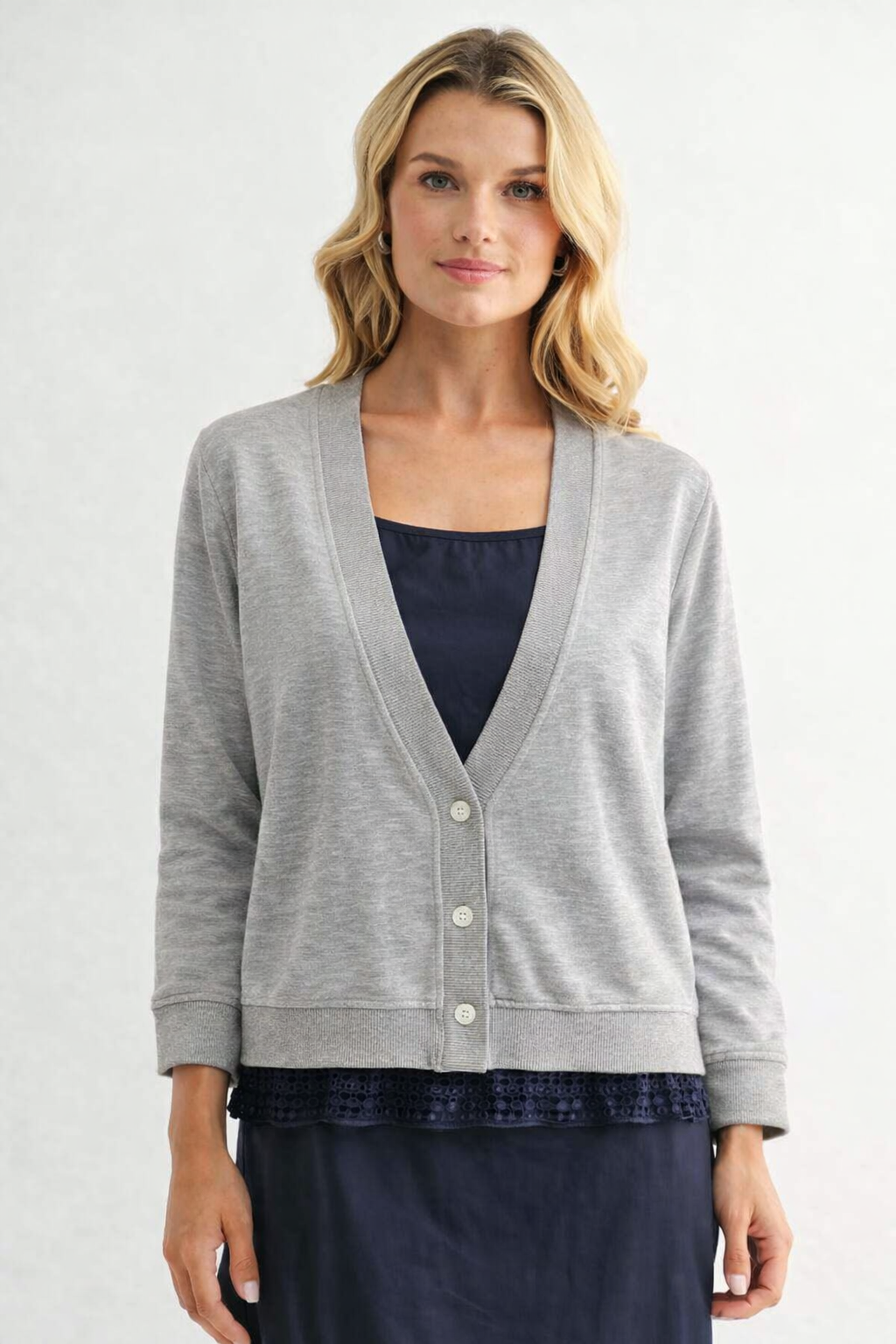JOH Apparel Julia Heather Grey Eyelet Cardigan
