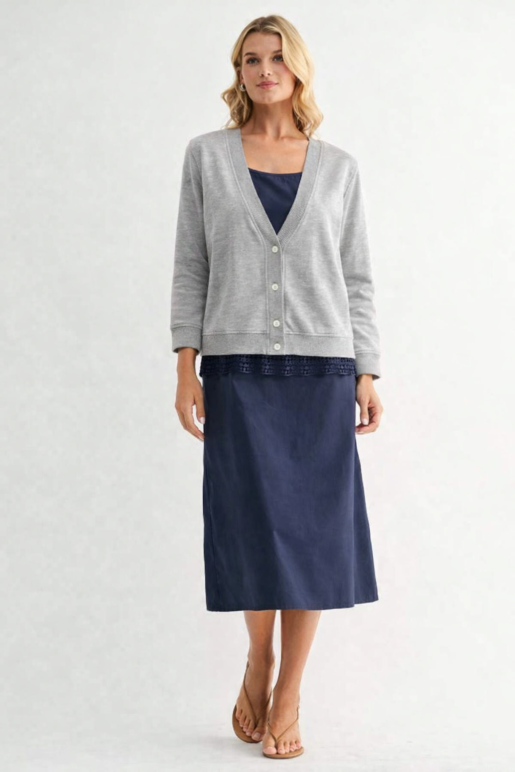 JOH Apparel Julia Heather Grey Eyelet Cardigan