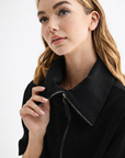 JOH Apparel Juriko Wide Collar Zip Front Knit Top