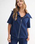 JOH Apparel Juriko Wide Collar Zip Front Knit Top