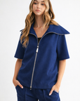 JOH Apparel Juriko Wide Collar Zip Front Knit Top