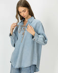 JOH Apparel Dakota Tencel Denim Lace-Up Top