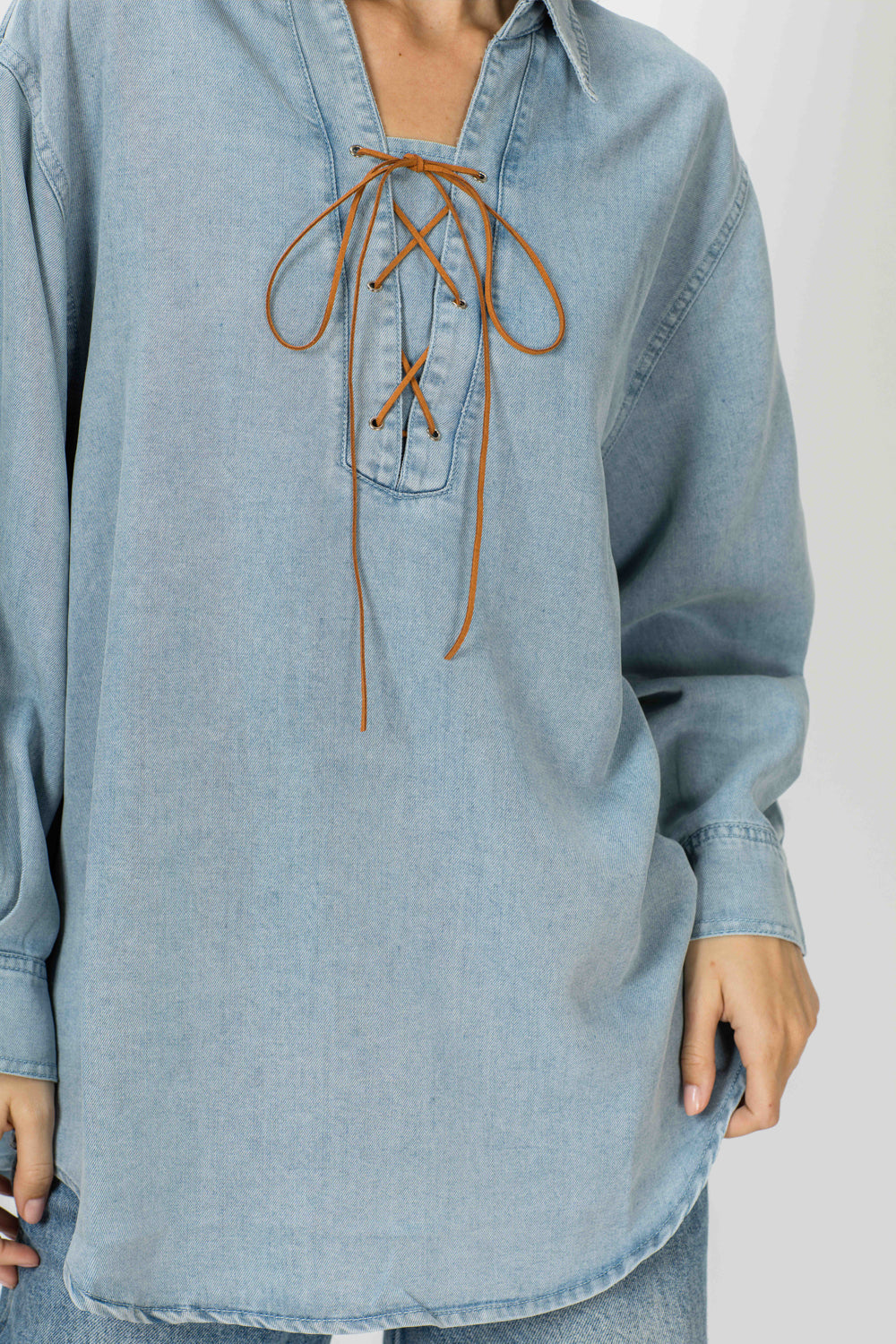 JOH Apparel Dakota Tencel Denim Lace-Up Top