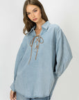 JOH Apparel Dakota Tencel Denim Lace-Up Top