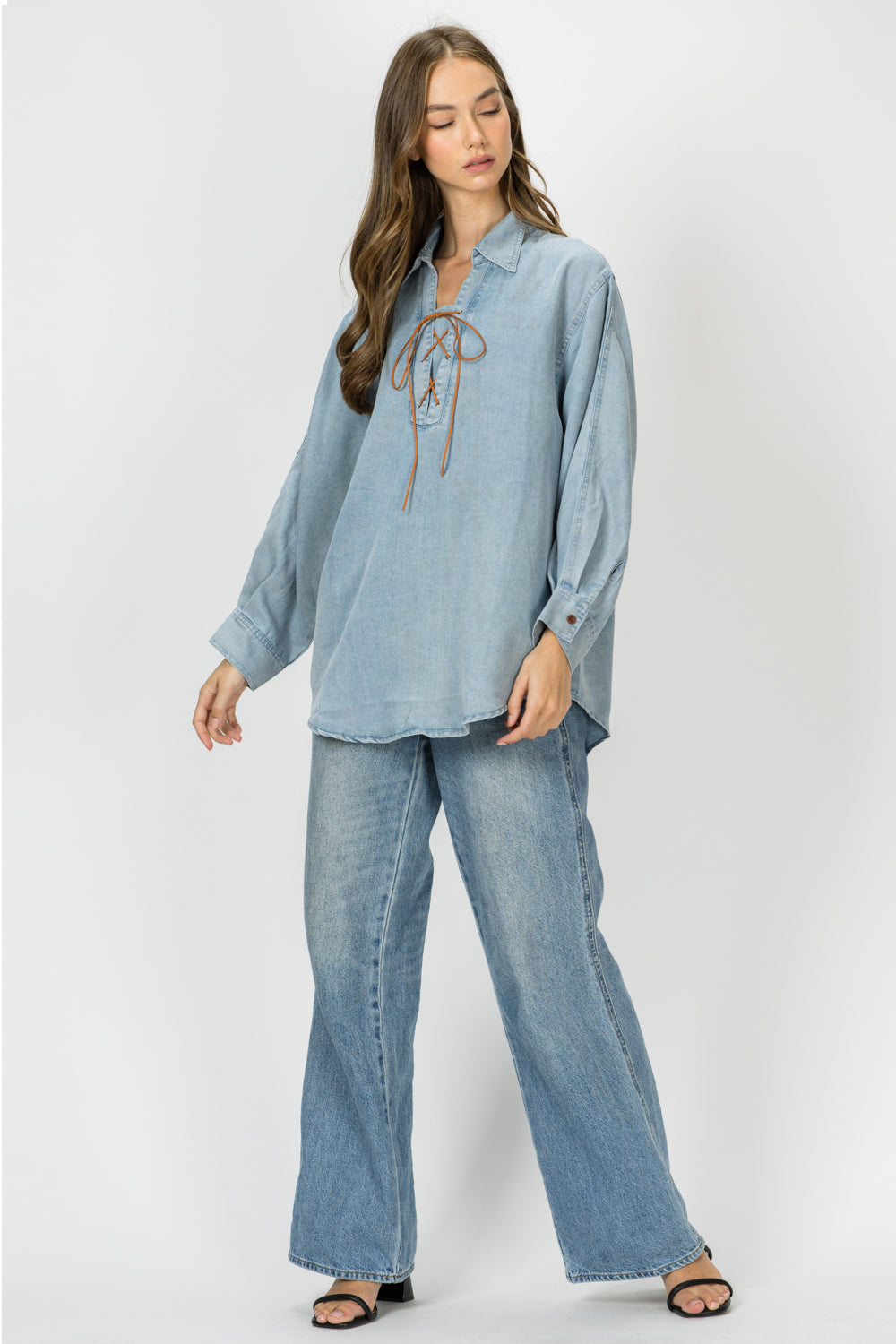 JOH Apparel Dakota Tencel Denim Lace-Up Top
