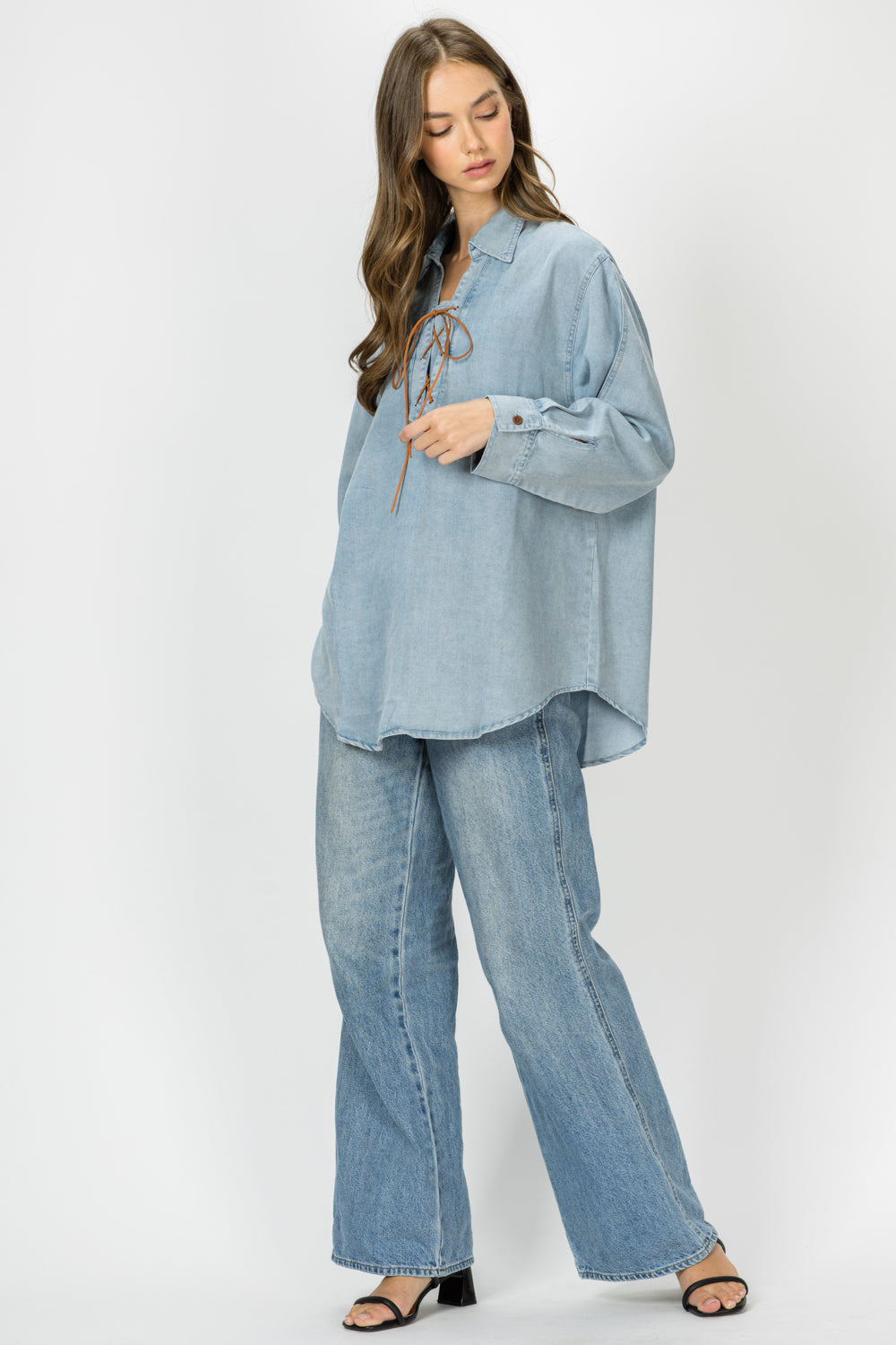 JOH Apparel Dakota Tencel Denim Lace-Up Top