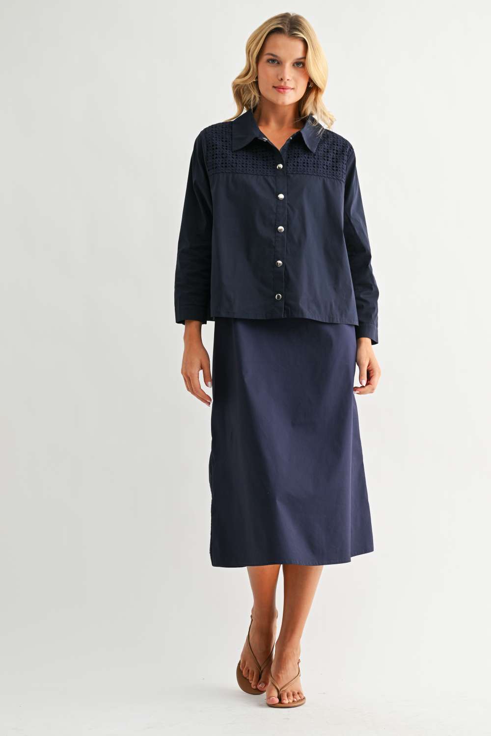 JOH Apparel Jasper Navy Square Neck Midi Dress