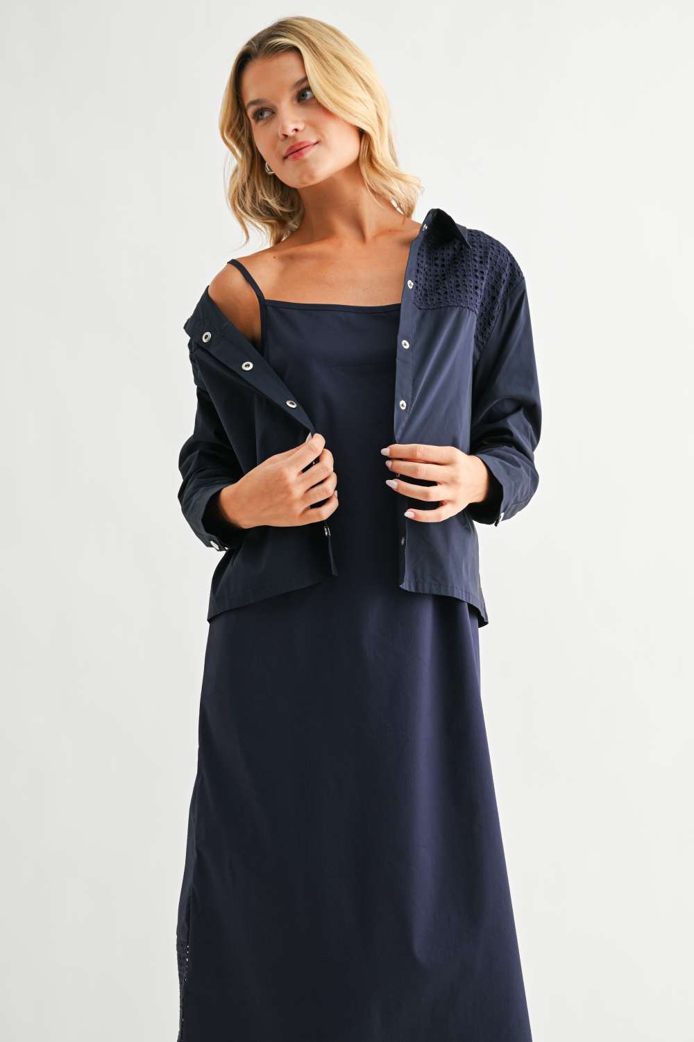 JOH Apparel Jasper Navy Square Neck Midi Dress