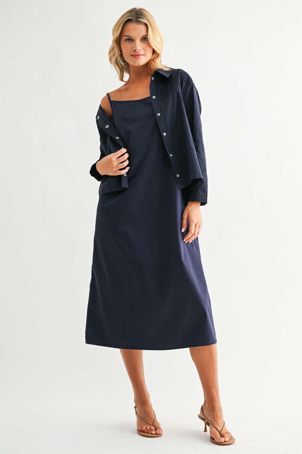 JOH Apparel Jasper Navy Square Neck Midi Dress