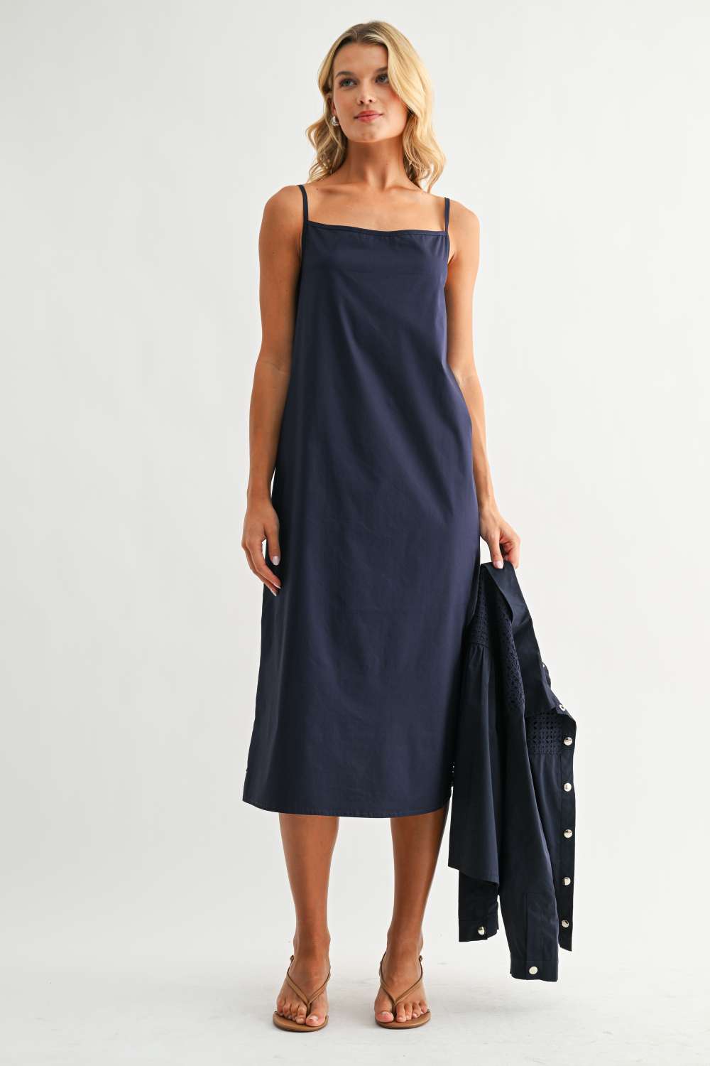 JOH Apparel Jasper Navy Square Neck Midi Dress