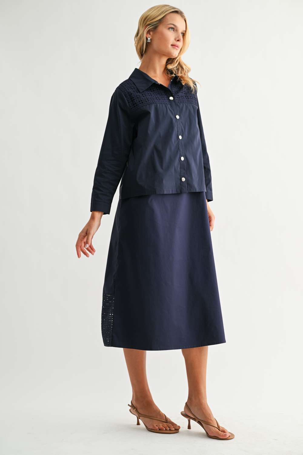JOH Apparel Jasper Navy Square Neck Midi Dress