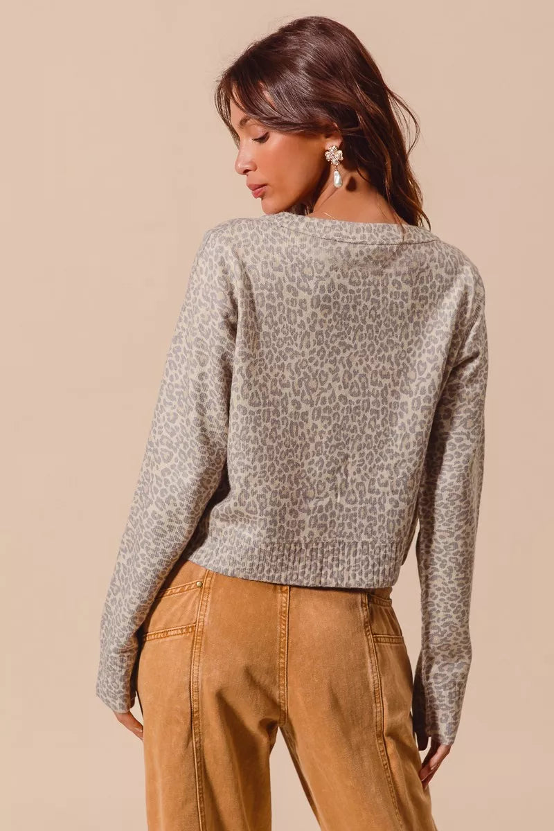 SO ME Two Tone Leopard Vintage Print Button Up Cardigan