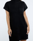 ZENANA Mock Neck Short Sleeve Sweater Dress with Pocket