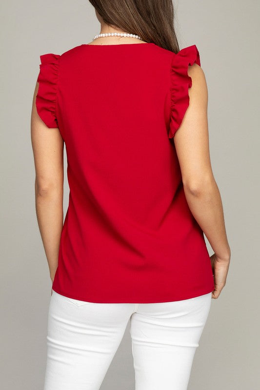 V-Neck Ruffle Sleeve Tee - Online Only