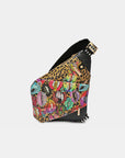 Nicole Lee USA Vegan Leather Leopard & Lip Pattern Crossbody Bag