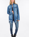 American Bazi Distressed Frayed Hem Denim Jacket