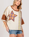 SAGE + FIG Round Neck Plaid Star Patch T-Shirt