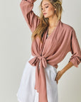 Solid V Neck Long Sleeve Top