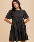 Annie Wear Mineral Washed Round Neck Short Sleeve Denim Dress