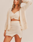 MABLE 3 Pieces Sweater Set with Crop Cami, Mini Skirt, Cardigan