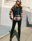 e Luna Plaid Mixed Hoodie Sweatshirt