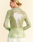 Davi & Dani Sequin Mock Neck Long Sleeve Mesh Top