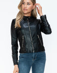 Snobbish PU Leather Zip Up Jacket with Pockets