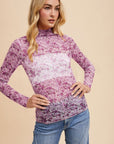 Annie Wear Floral Lettuce Hem Sheer Mesh Top