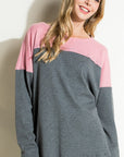 e Luna Solid Waffle Colorblock Casual Top