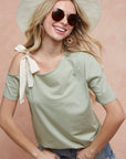 BiBi Tied Ribbon One Shoulder Short Sleeve T-Shirt