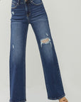 RISEN Full Size High Rise Distressed Wide Leg Jeans