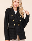 Mittoshop Plaid Texture Double-Breasted Long Sleeve Blazer