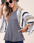 e Luna PLUS Waffle Striped Mix Kimono Top