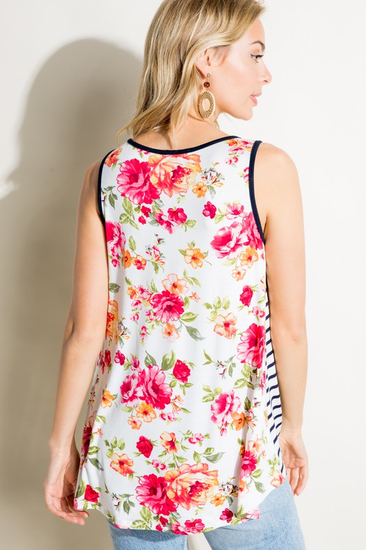 e Luna Striped Floral Mix Tank