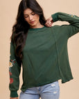 Annie Wear Embroidered Long Sleeve French Terry Top