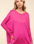 Haptics Dolman Long Sleeve Oversized Knit Top with Pockets