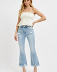 RISEN Full Size Raw Hem Distressed Cropped Flare Jeans Plus Size