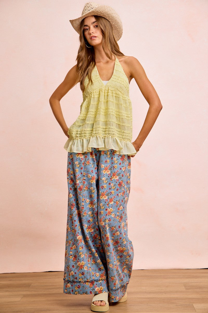 BiBi Floral Printed Drawstring Wide Pants