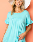 e Luna Solid Ruffled Sleeve Baby Doll Top