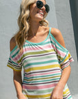 e Luna PLUS Multi Stripe Cold Shoulder Top