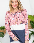 e Luna PLUS Floral Mixed Colorblock Top