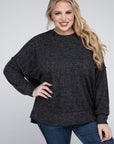 Zenana Plus Brushed Melange Drop Shoulder Sweater