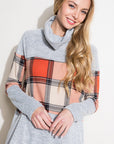 e Luna Plaid Mixed Turtle Neck Top