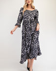 Celeste Full Size Leopard Round Neck Flounce Sleeve Dress