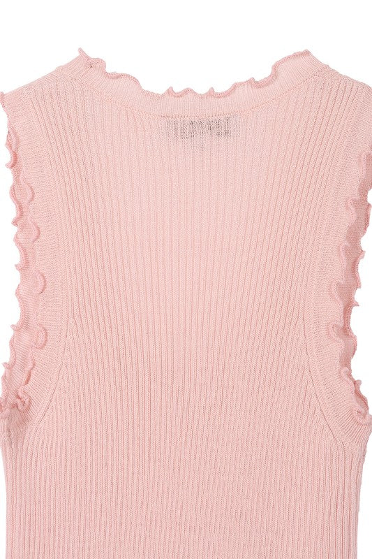 Lilou Sleeveless Ruffled Rib Pullover Top